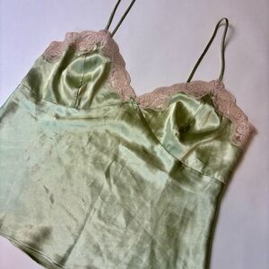 Silky Green Camisole with Lace Trim